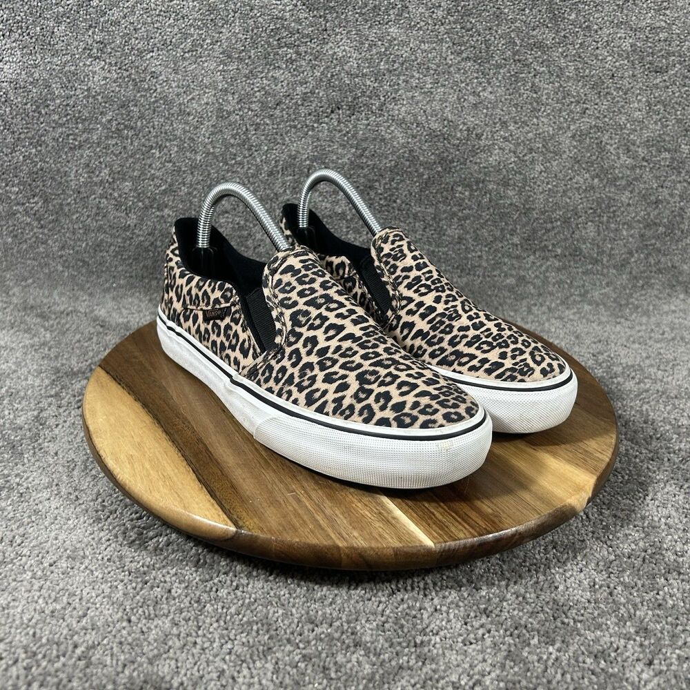 Vans Asher Deluxe Women's Size 8.5 Leopard Print Slip-On Skate Shoes Used